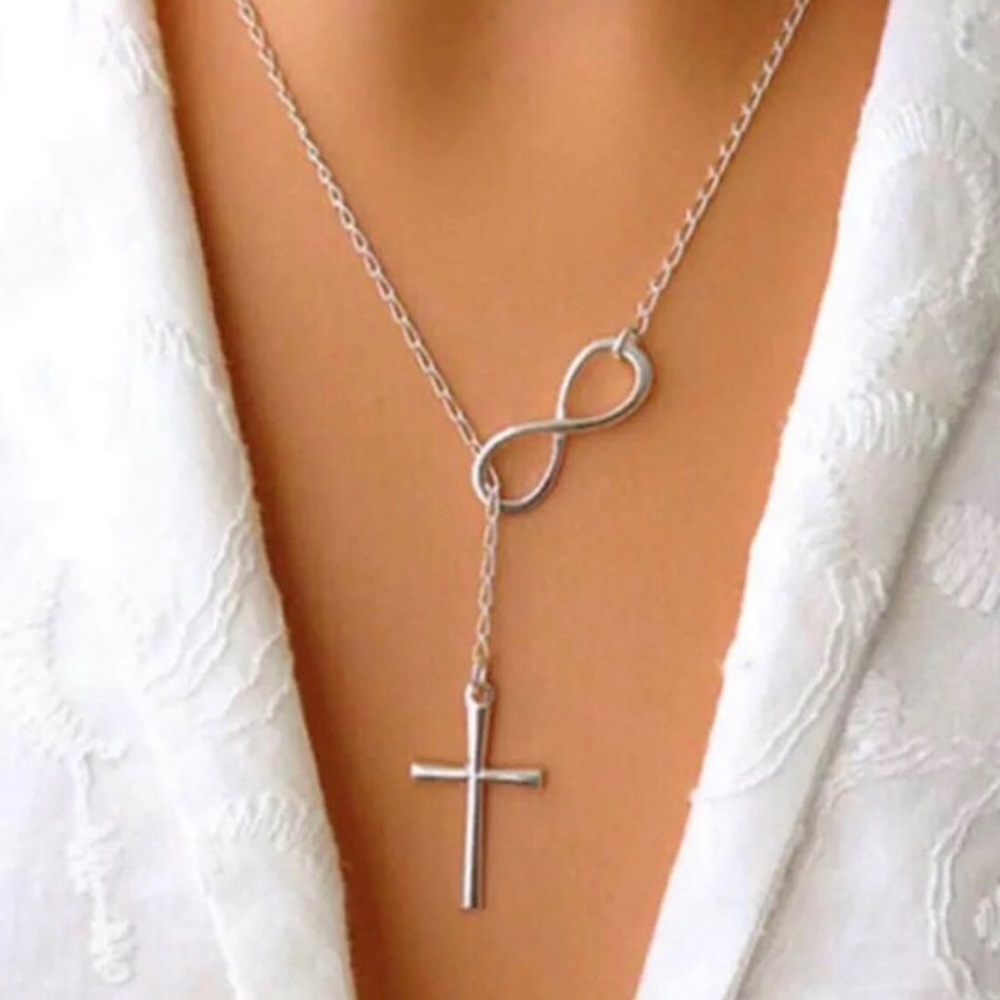 Sterling Silver Infinity Cross Lariat Necklace